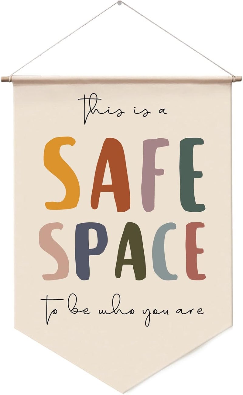WCDHOR Safe Space Wall Hanging, Therapy Office Wall Decor, Counseling Banner, School Counselor Office Wall Decor, Classroom Decor, School Psychologist, Mental Health Banners - Image 1